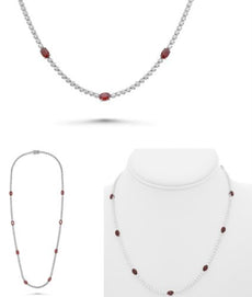 6.50CT DIAMOND & AAA RUBY 14KT WHITE GOLD OVAL & ROUND BY THE YARD LOVE NECKLACE