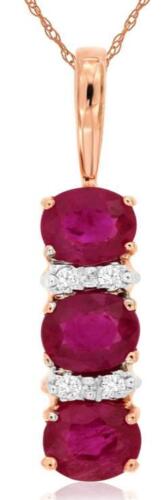 1.26CT DIAMOND & AAA RUBY 14KT ROSE GOLD OVAL & ROUND 3 STONE FLOATING PENDANT