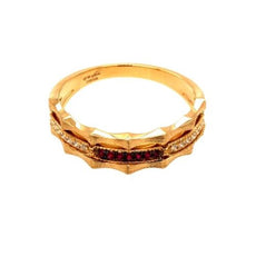 ESTATE .14CT DIAMOND & AAA RUBY 18KT YELLOW GOLD 3D CLASSIC BAMBOO FUN RING