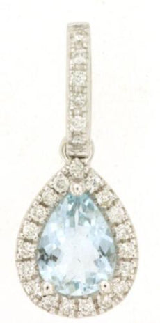 .78CT DIAMOND & AAA AQUAMARINE 14K YELLOW GOLD PEAR SHAPE ROUND FLOATING PENDANT