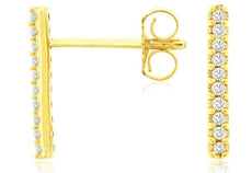 ESTATE .10CT DIAMOND 14KT YELLOW GOLD 3D SHARED PRONG ROUND BAR HANGING EARRINGS