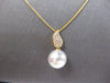 ESTATE .18CT DIAMOND & AAA SOUTH SEA PEARL 18K YELLOW GOLD LEAF FLOATING PENDANT