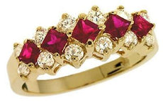 1.34CT DIAMOND & AAA RUBY 14KT YELLOW GOLD 3D PRINCESS & ROUND PYRAMIND FUN RING