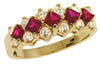 1.34CT DIAMOND & AAA RUBY 14KT YELLOW GOLD 3D PRINCESS & ROUND PYRAMIND FUN RING