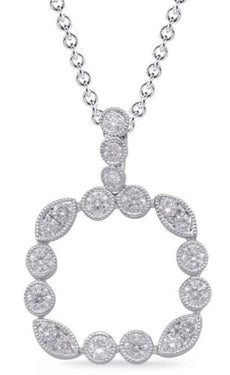 .42CT DIAMOND 14K WHITE GOLD ROUND & MARQUISE SHAPE FILIGREE OPEN SQUARE PENDANT