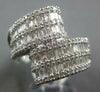 ESTATE LARGE 3.50CT DIAMOND 14KT WHITE GOLD ROUND & BAGUETTE MULTI ROW FUN RING