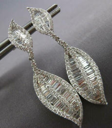LARGE 3.36CT DIAMOND 18K WHITE GOLD ROUND & BAGUETTE CHANDELIER HANGING EARRINGS