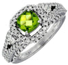 ESTATE 1.9CT DIAMOND & AAA PERIDOT 14KT WHITE GOLD CUSHION & ROUND HALO FUN RING