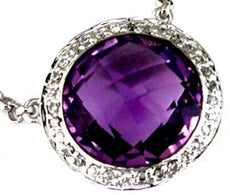 4.08CT DIAMOND & AAA AMETHYST 14KT WHITE GOLD ROUND HALO CLASSIC LOVE NECKLACE