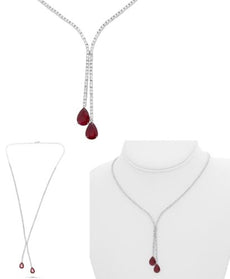 5.27CT DIAMOND & AAA RUBY 14KT WHITE GOLD ROUND DOUBLE TEAR DROP TENNIS NECKLACE