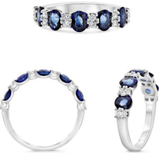 1.90CT DIAMOND & AAA SAPPHIRE 14K WHITE GOLD 3D ROUND & OVAL ANNIVERSARY RING