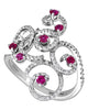 ESTATE LARGE 1.12CT DIAMOND & AAA RUBY 18K WHITE GOLD 3D MULTI SWIRL FLORAL RING