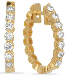 .63CT DIAMOND 14KT YELLOW GOLD 7 STONE SHARED PRONG HUGGIE HOOP HANGING EARRINGS