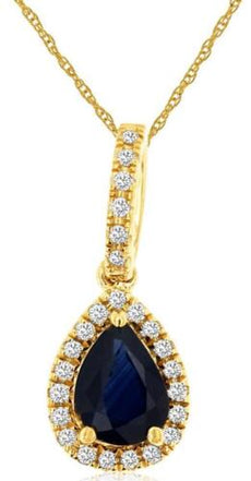 1.01CT DIAMOND & AAA SAPPHIRE 14KT YELLOW GOLD PEAR SHAPE HALO FLOATING PENDANT