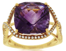 6.75CT DIAMOND & AAA AMETHYST 14K YELLOW GOLD CUSHION & ROUND INFINITY LOVE RING