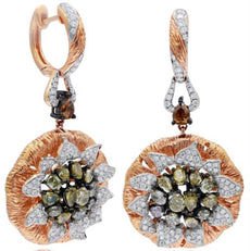 EXTRA LARGE 3.41CT MULTI COLOR DIAMOND 18KT WHITE & ROSE GOLD CIRCULAR EARRINGS