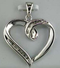 .25CT DIAMOND 14KT WHITE GOLD 3D CLASSIC BAGUETTE OPEN HEART FLOATING PENDANT