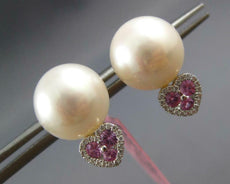 .37CT DIAMOND & AAA PINK SAPPHIRE & SOUTH SEA PEARL 14K WHITE GOLD STUD EARRINGS