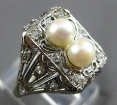 ANTIQUE .25CT OLD MINE DIAMOND & AAA SOUTH SEA PEARL 14KT WHITE GOLD RING #28167
