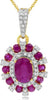 .30CT DIAMOND & AAA RUBY 14K YELLOW GOLD 3D OVAL & ROUND FLOWER FLOATING PENDANT