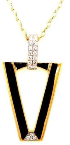 .20CT DIAMOND & BLACK ENAMEL 18KT YELLOW GOLD TRIANGULAR CROSS FLOATING PENDANT