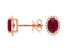 ESTATE 1.99CT DIAMOND & AAA RUBY 14KT ROSE GOLD OVAL & ROUND HALO STUD EARRINGS