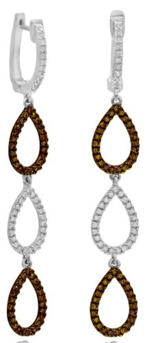 .67CT WHITE & CHOCOLATE FANCY DIAMOND 14KT WHITE & BLACK GOLD TEAR DROP EARRINGS