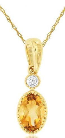 .43CT DIAMOND & AAA CITRINE 14KT YELLOW GOLD 3D ROUND & OVAL FLOATING PENDANT