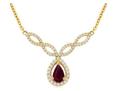 .70CT DIAMOND & AAA RUBY 14KT YELLOW GOLD PEAR SHAPE & ROUND TEAR DROP NECKLACE