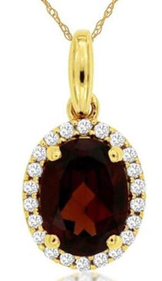 1.54CT DIAMOND & AAA GARNET 14K YELLOW GOLD OVAL & ROUND FLOWER FLOATING PENDANT