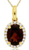 1.54CT DIAMOND & AAA GARNET 14K YELLOW GOLD OVAL & ROUND FLOWER FLOATING PENDANT