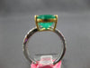 GIA LARGE 2.95CT DIAMOND & AAA EMERALD 18KT 2 TONE GOLD CLASSIC ENGAGEMENT RING