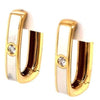 .15CT DIAMOND & WHITE ENAMEL 18KT YELLOW GOLD RECTANGULAR HOOP HANGING EARRINGS