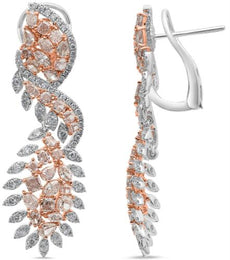 ESTATE LARGE 5.65CT WHITE & PINK DIAMOND 18KT WHITE & ROSE GOLD HANGING EARRINGS