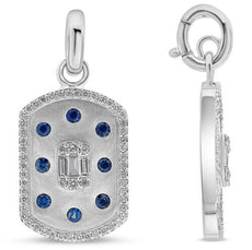 .55CT DIAMOND & AAA SAPPHIRE 14KT WHITE GOLD 3D ROUND & BAGUETTE DOG TAG PENDANT