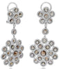 LARGE 7.45CT WHITE & ROSE CUT DIAMOND 18KT WHITE GOLD 3D DOUBLE FLOWER EARRINGS