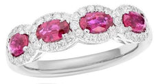 .65CT DIAMOND & AAA RUBY 14KT WHITE GOLD 3D OVAL & ROUND HALO ANNIVERSARY RING