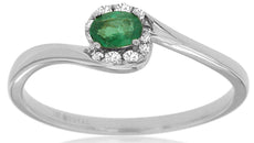 .22CT DIAMOND & AAA EMERALD 14KT WHITE GOLD OVAL & ROUND CRISS CROSS LOVE RING