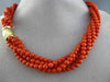 ESTATE LARGE AAA NATURAL CORAL 14KT YELLOW GOLD MULTI STRAND BEAD NECKLACE 25638