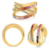 LARGE 2.77CT DIAMOND & AAA MULTI COLOR SAPPHIRE 14K YELLOW GOLD CRISS CROSS RING