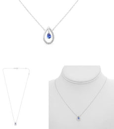 .26CT DIAMOND & AAA SAPPHIRE 14KT WHITE GOLD 3D PEAR SHAPE & ROUND LOVE NECKLACE