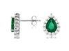 ESTATE 2.85CT DIAMOND & AAA EMERALD 14K WHITE GOLD PEAR SHAPE HALO STUD EARRINGS