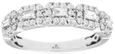 .55CT DIAMOND 14KT WHITE GOLD 3D ROUND & BAGUETTE 5 STONE HALO ANNIVERSARY RING
