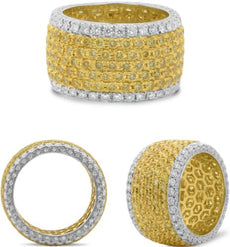 4.34CT WHITE & FANCY YELLOW DIAMOND 18KT 2 TONE GOLD MULTI ROW ANNIVERSARY RING