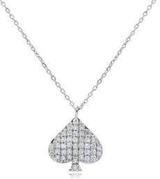 ESTATE .17CT DIAMOND 14KT WHITE GOLD 3D PAVE SPADE LUCKY FLOATING PENDANT