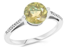 1.79CT DIAMOND & AAA LEMON QUARTZ 14KT WHITE GOLD CLASSIC ROUND ENGAGEMENT RING