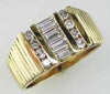 WIDE 1.29CT DIAMOND 14K YELLOW GOLD ROUND & BAGUETTE MULTI ROW CHANNEL MENS RING