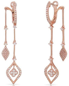 ESTATE .66CT DIAMOND 14KT ROSE GOLD FLORAL DOUBLE TEAR DROP FUN HANGING EARRINGS