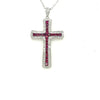 ESTATE 1.53CT DIAMOND & AAA RUBY 18KT WHITE GOLD CLASSIC CROSS FLOATING PENDANT