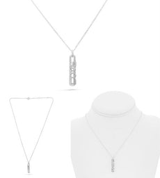 ESTATE .11CT DIAMOND 14K WHITE GOLD 3D LOVE OVAL ADJUSTABLE FUN FLOATING PENDANT